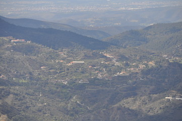 The beautiful natural mountain landscape in the Cyprus massif in the background at sunset