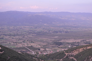 The beautiful natural mountain landscape in the Cyprus massif in the background at sunset