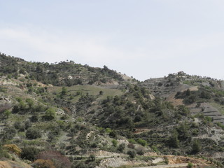 The beautiful natural mountain landscape in the Cyprus massif in the background at sunset