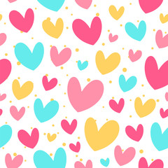 Cute colorful hearts. Vector seamless pattern. 