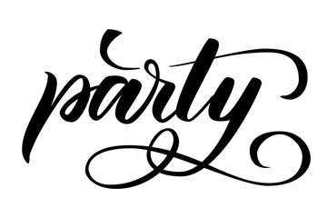 Handwritten brush calligraphy Party isolated on white. Vector illustration.
