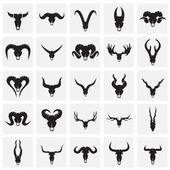 Animal skull icons set on squares background for graphic and web design. Simple vector sign. Internet concept symbol for website button or mobile app. - 266621307