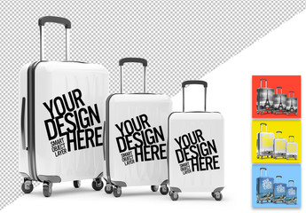 Mockup of 3 Matching Travel Suitcases