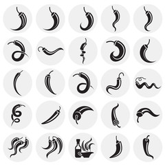 Red Hot pepper icons set on circles background for graphic and web design. Simple vector sign. Internet concept symbol for website button or mobile app.