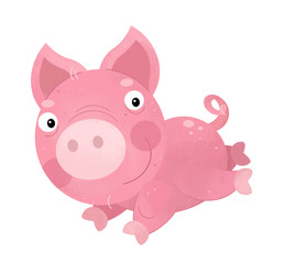 cartoon scene with pig on white background - illustration for children
