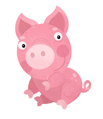 cartoon scene with pig on white background - illustration for children