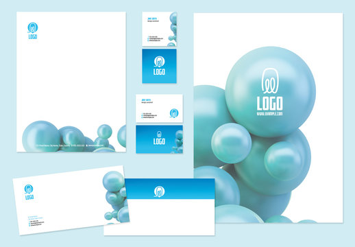 Stationery Set with Spheres and Blue Accents