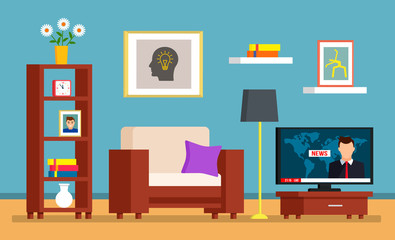The mess in the room, dirty interior of the living room. cleaning concept for a cleaning company. flat vector