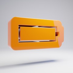Volumetric glossy hot orange Battery Full icon isolated on white background.