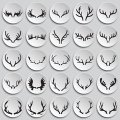 Animal Horns icons set on plates background for graphic and web design. Simple vector sign. Internet concept symbol for website button or mobile app.