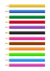 Fototapeta premium Set of twelve colored pencils red yellow blue green black purple orange blue. White background. Vector