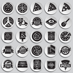 Pizza related icons set on plates background for graphic and web design. Simple vector sign. Internet concept symbol for website button or mobile app.