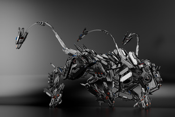 Fototapeta na wymiar Wild cyber animal predator on dark background, 3d illustration