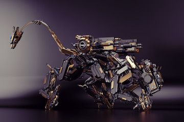 Wild cyber animal predator on dark background, 3d illustration