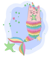 Fun magic cat unicorn and mermaid.