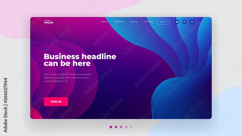 Wall mural liquid color background design for landing page site. fluid gradient shapes composition. futuristic 