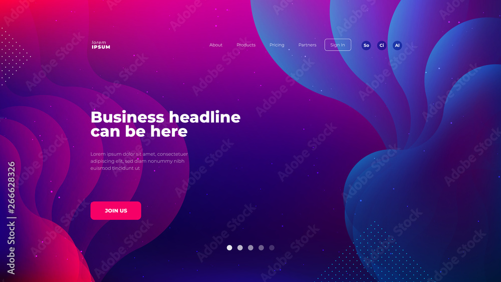 Wall mural liquid color background design for landing page site. fluid gradient shapes composition. futuristic 