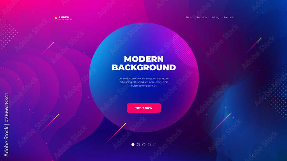 Wall mural liquid color background design for landing page site. fluid gradient shapes composition. futuristic 