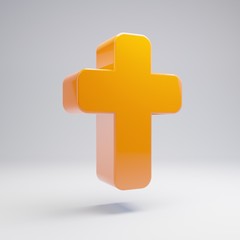 Volumetric glossy hot orange Cross icon isolated on white background.