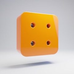 Volumetric glossy hot orange Dice Four icon isolated on white background.