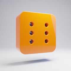 Volumetric glossy hot orange Dice Six icon isolated on white background.