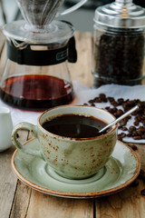 cup of coffee on wooden table