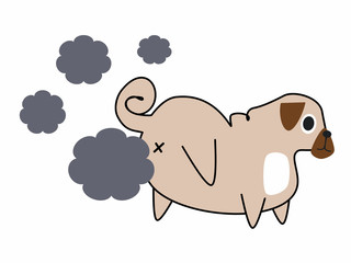 Funny farting pug dog cartoon