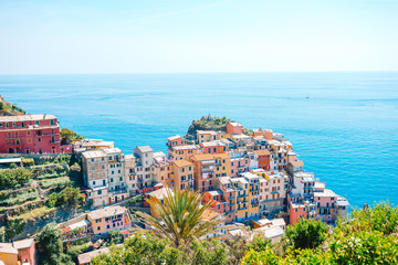 Naklejka premium Amazing view of the beautiful village of Manarola in the Cinque Terre Reserve. Liguria region of Italy.