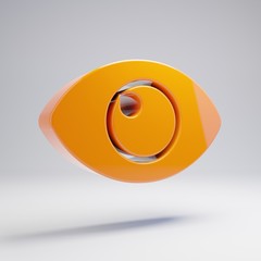 Volumetric glossy hot orange Eye icon isolated on white background.