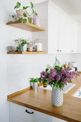 Modern white kitchen in scandinavian style.