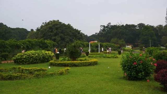 day time famous bangalore city palace front garden slow motion panorama 4k india