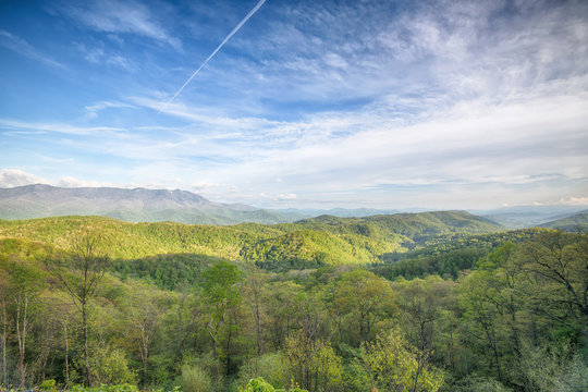 "The Streaker" a jet contrail over the mountains in spring ZDS Blue Ridge Mountains Collection