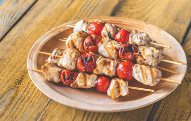 Grilled chicken skewers on the plate