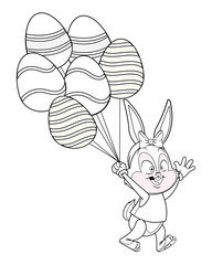 Cute easter bunny celebration egg ballons isolated black and white