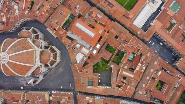 Florence, Tuscany, Italy. Aerial top view of Florence Cathedral, formally the Cattedrale di Santa Maria del Fiore, in English "Cathedral of Saint Mary of the Flower"