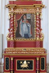 Autel baroque latŽral gauche : peinture reprŽsentant Saint-Martin, Žvque de Tours. Eglise Saint-Nicolas de VŽroce...