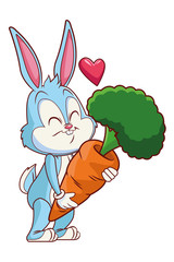 Cute easter bunny celebration with carrot isolated
