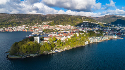 Fototapeta premium Bergen old town aerial view. Bergen, Norway.