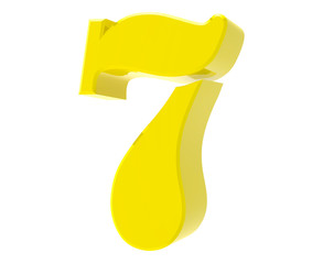 3d yellow number 7 on white background 3d rendering