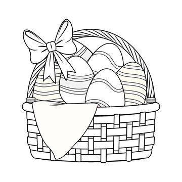 recommend clip art: Easter egg basket with ribbon isolated black and white