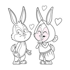 Cute easter bunny happy friends black and white