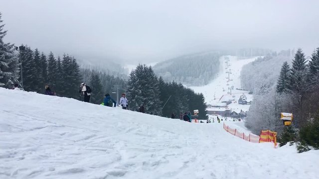 The very touristic ski slope of Winterberg, Hochsauerlandkreis, Germany, popular winter sport and holiday location