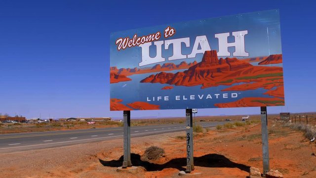 Welcome to Utah street sign- UTAH, UNITED STATES - MARCH 20, 2019