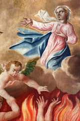 Obraz na płótnie Canvas DŽtails. Les ‰mes du Purgatoire. Vierge-Marie. Eglise Saint-Nicolas de VŽroce.