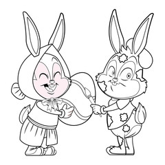 Cute easter bunny happy friends artist black and white