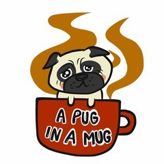 A pug in a mug cartoon vector illustration