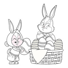 Cute easter bunny happy friends black and white