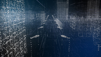 Cityscape networking futuristic digital architectural of a smart city - 3D graphic illustration rendering