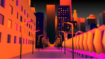 Jazz art colorful 3D cityscape architecture design city street - 3D graphic illustration rendering