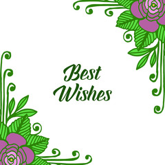 Vector illustration best wishes text with various purple bouqet frames bloom